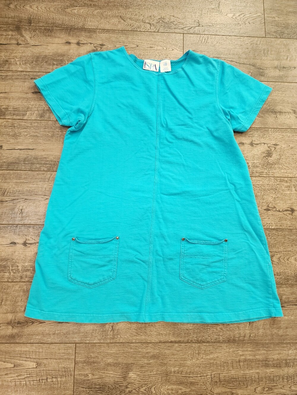 Delicates SPA Womens Size Large (14-16)  Shift Dress  Turquoise Blue Pockets VTG